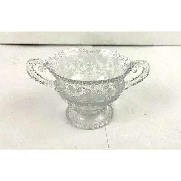 VTG Cambridge Rose Point Divided Dish Sugar and Creamer Etched Clear Glass - Picture 9 of 13